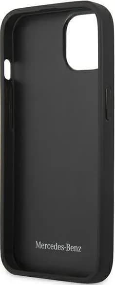 Mercedes Benz Genuine Leather Hard Case Meshed Effect Metal Black Star Logo For iPhone 13 (6.1") - Black