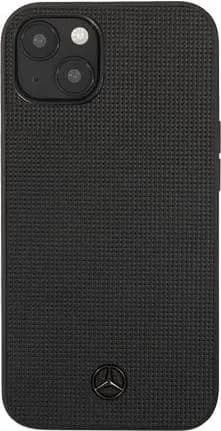 Mercedes Benz Genuine Leather Hard Case Meshed Effect Metal Black Star Logo For iPhone 13 (6.1") - Black