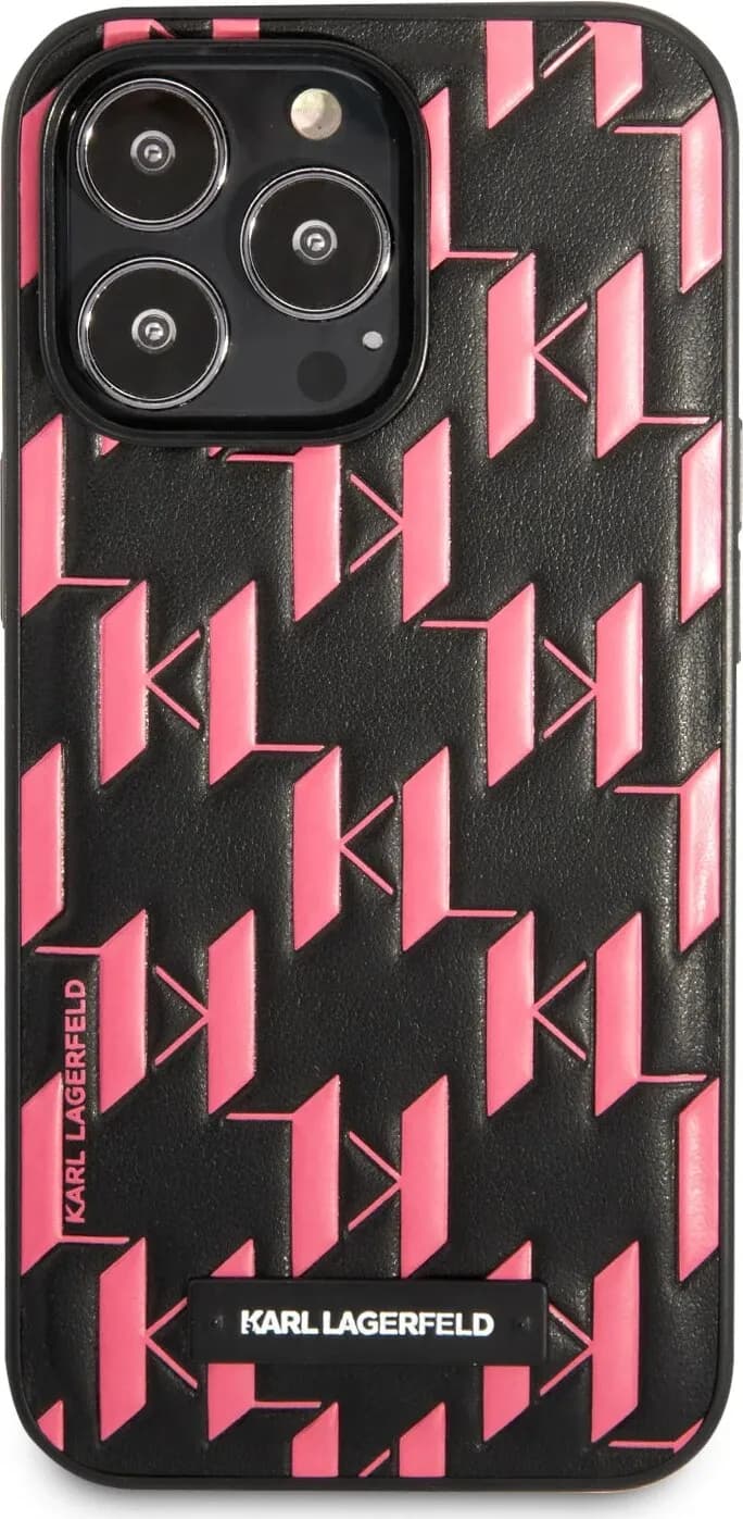 Karl Lagerfeld PU Leather Monogram Embossed Pattern with Plague Hard Case for iPhone 13