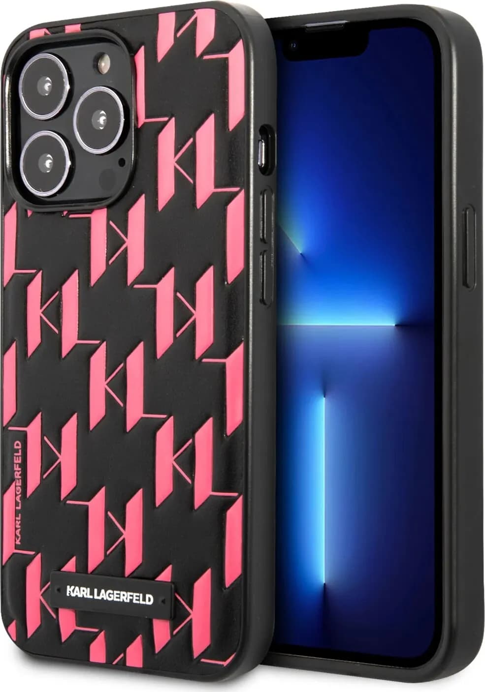 Karl Lagerfeld PU Leather Monogram Embossed Pattern with Plague Hard Case for iPhone 13