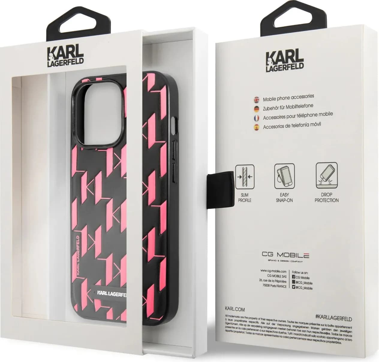 Karl Lagerfeld PU Leather Monogram Embossed Pattern with Plague Hard Case for iPhone 13
