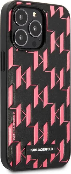 Karl Lagerfeld PU Leather Monogram Embossed Pattern with Plague Hard Case for iPhone 13
