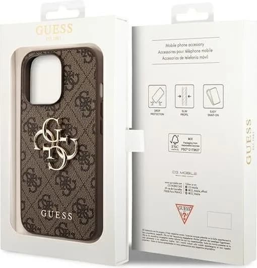 Guess PU 4G Big Metal Logo Hard Case for iPhone 14 Pro Max (6.7) - Brown