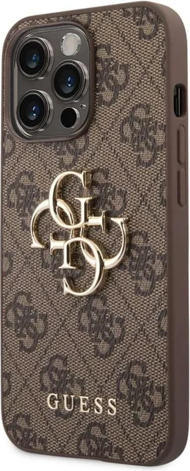 Guess PU 4G Big Metal Logo Hard Case for iPhone 14 Pro Max (6.7) - Brown
