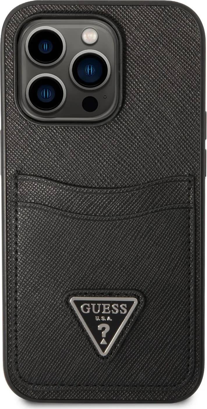 Guess Saffiano Double Card Hard Case for iPhone 14 Pro Max (6.7") - Black