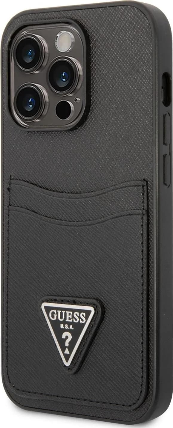 Guess Saffiano Double Card Hard Case for iPhone 14 Pro Max (6.7") - Black