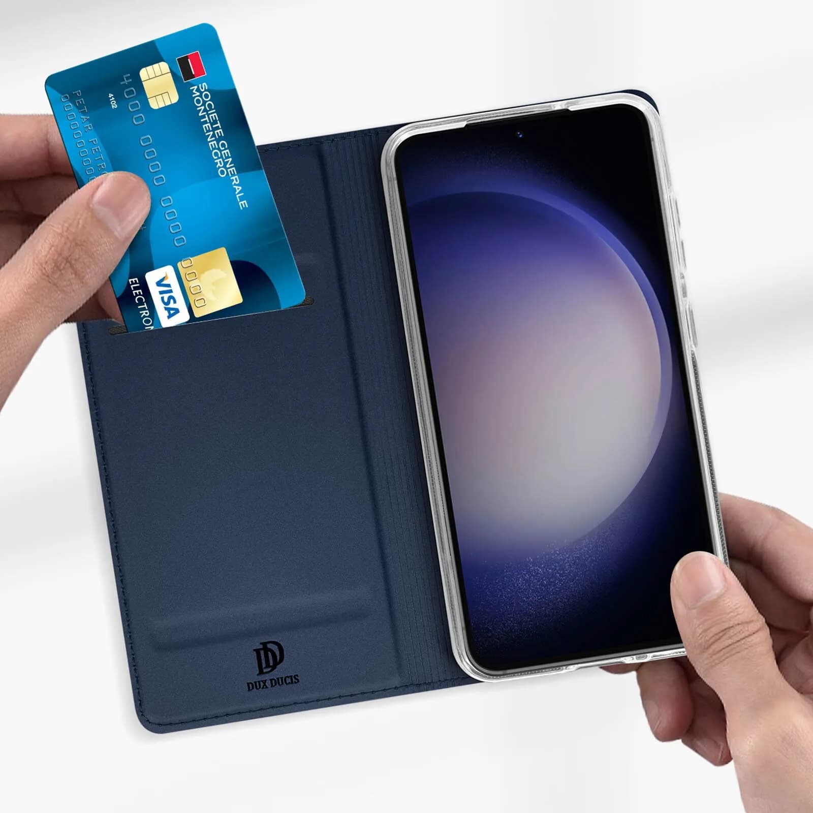 Dux Ducis Skin Pro Hülle für Samsung Galaxy S23 Flip Cover Card Wallet Stand blau