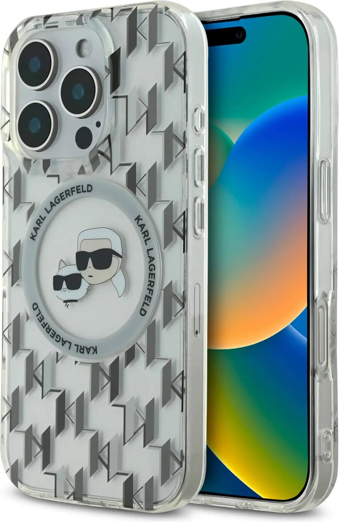 Karl Lagerfeld Magsafe Transparent Hard Case with Karl & Choupette Heads For iPhone 16 Pro