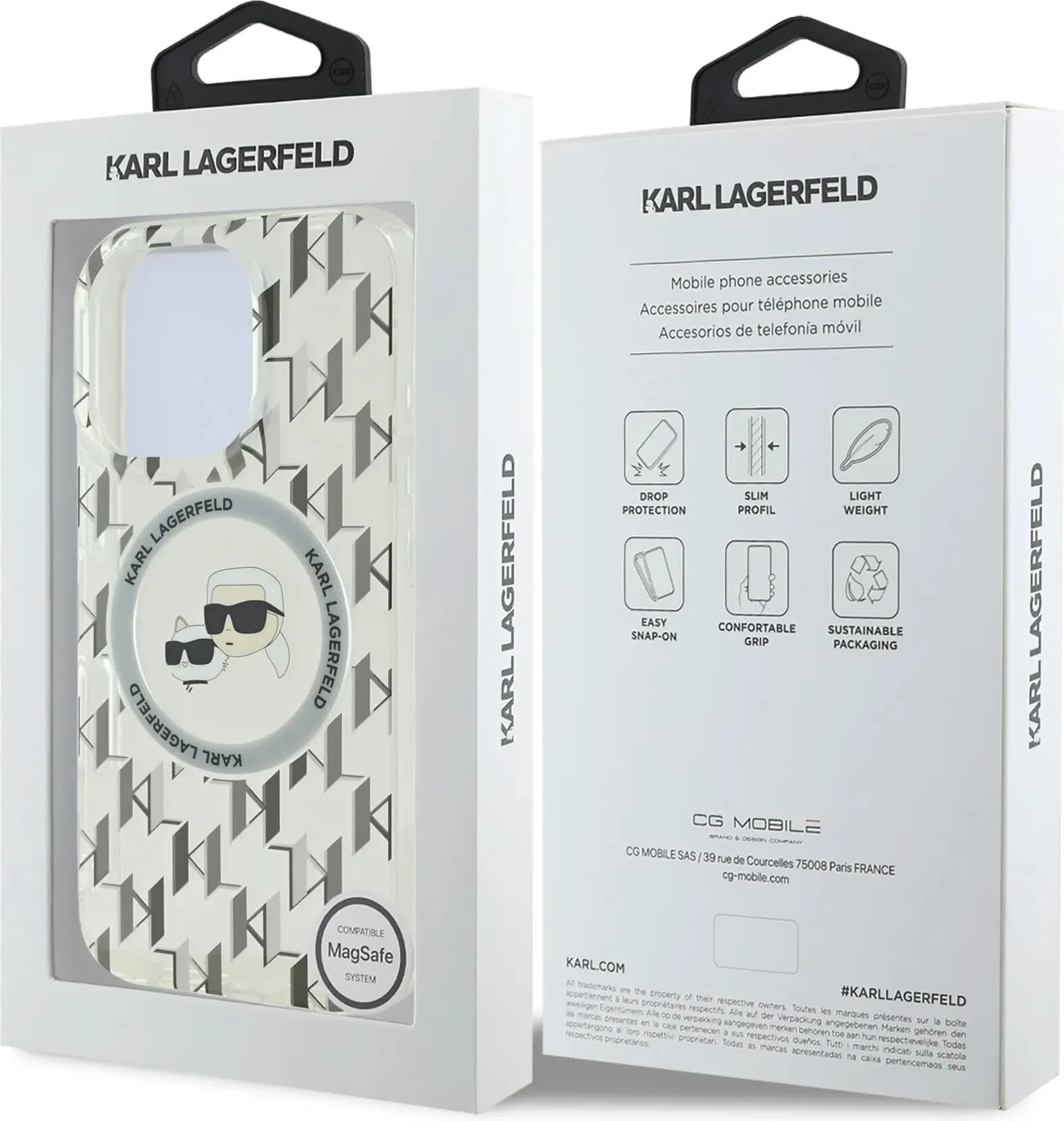 Karl Lagerfeld Magsafe Transparent Hard Case with Karl & Choupette Heads - iPhone 16 Pro Max