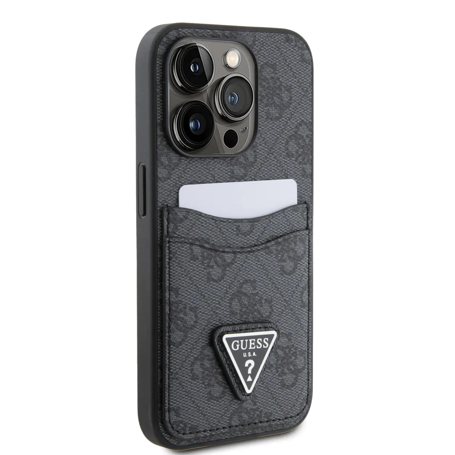 Guess PU Leather Case with Double Card Slot 4G Double Triangle Logo for iPhone 15