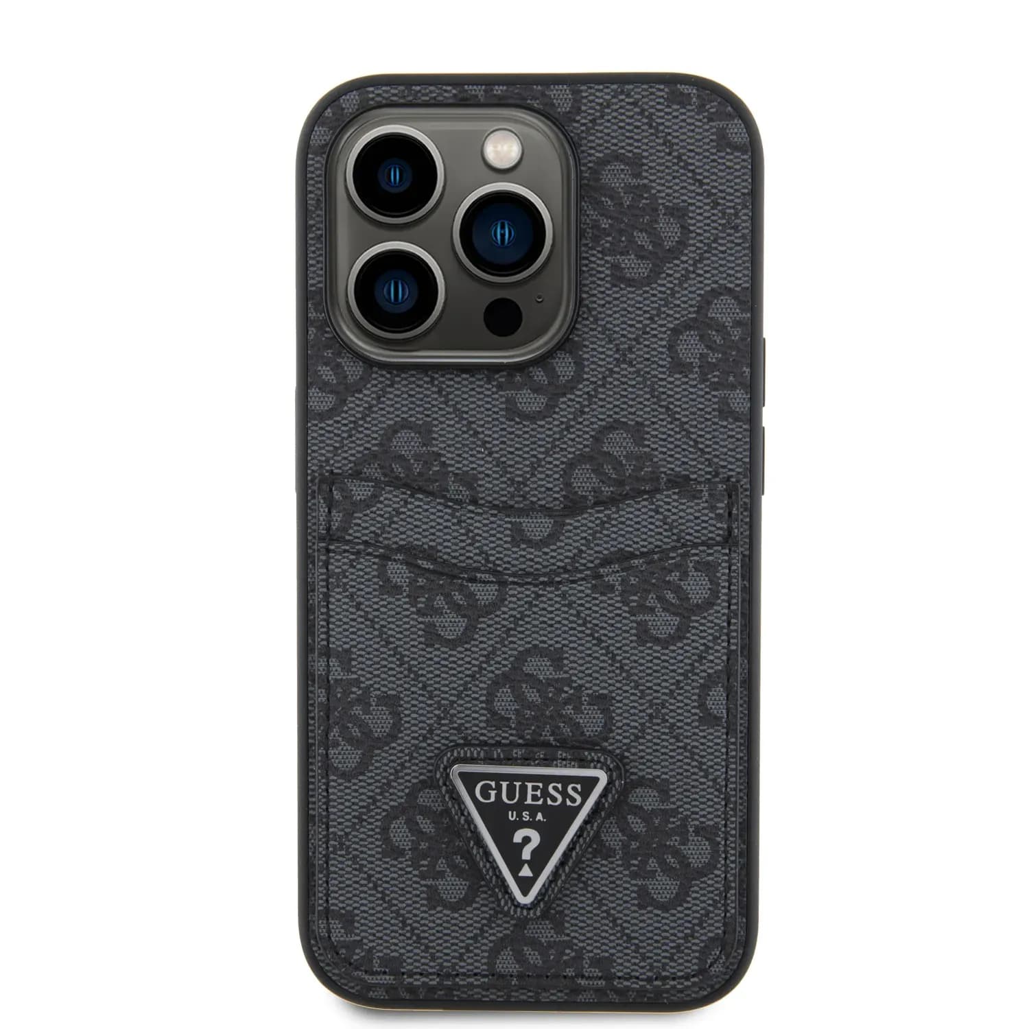 Guess PU Leather Case with Double Card Slot 4G Double Triangle Logo for iPhone 15