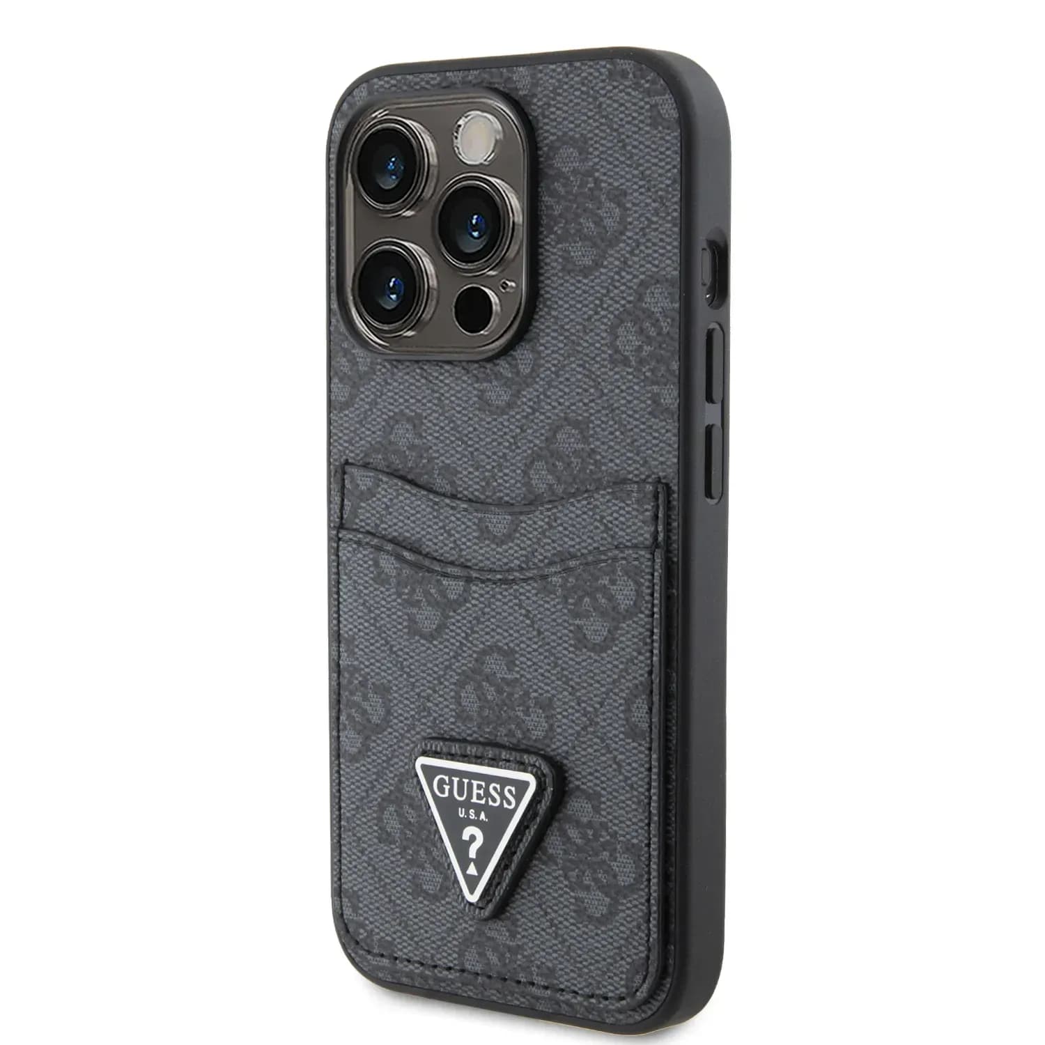 Guess PU Leather Case with Double Card Slot 4G Double Triangle Logo for iPhone 15