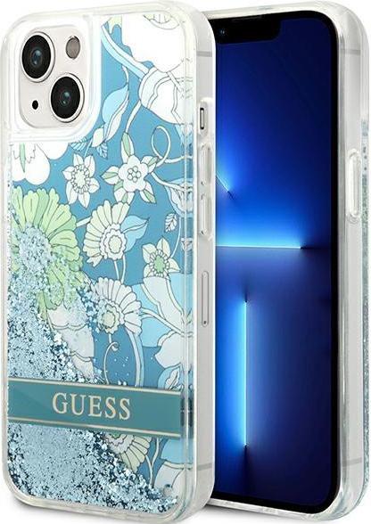 Guess Liquid Glitter Case With Flower Pattern For iPhone 14 Plus - Green