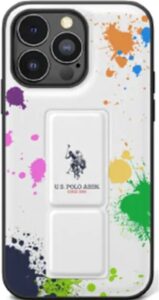 U.S. Polo Assn. PU Leather Gripstand with Paint White Pattern Case for iPhone 15 Pro Max