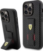 Ferrari Gripstand Carbon Case for iPhone 15 Promax - Black
