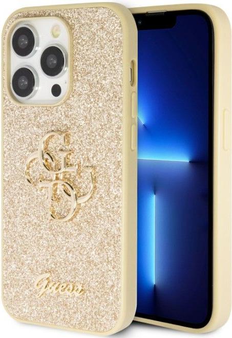 Guess Fixed Glitter Case with Big 4G Logo For iPhone 15 Pro Max - Gold