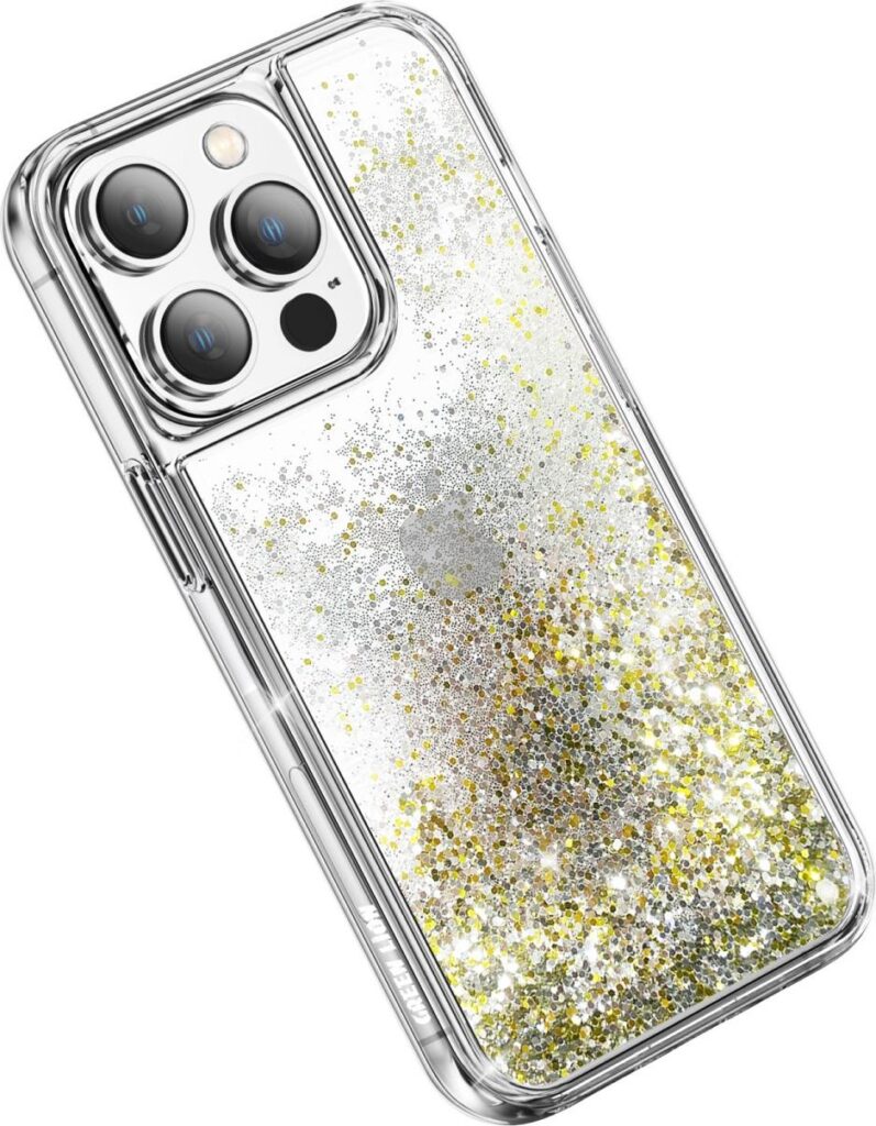 Green Lion Happiness 3D Glitter Resin Case for iPhone 14 Max (6.7) - Silver