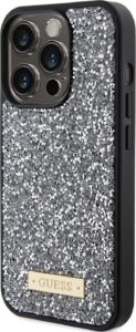 Guess Rhinestone Case with Metal Logo for iPhone 15 Pro Max - Clear