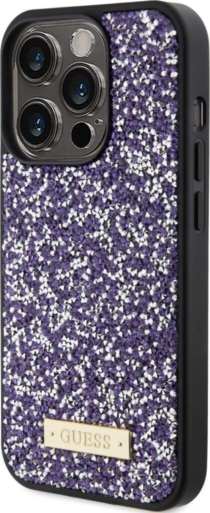 Guess Rhinestone Case with Metal Logo for iPhone 15 Pro Max - Light Pink