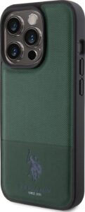 U.S. Polo Assn PU Leather Mesh Pattern DH Case for iPhone 15 Pro Max - Green