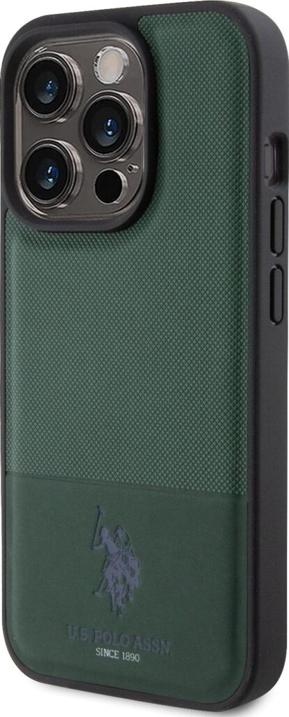 U.S. Polo Assn PU Leather Mesh Pattern DH Case for iPhone 15 Pro Max - Green