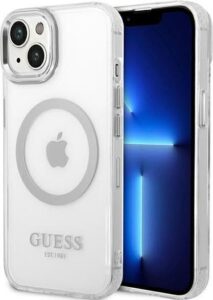 Guess Outline Transparent MagSafe Case for iPhone 14 Plus – Silver