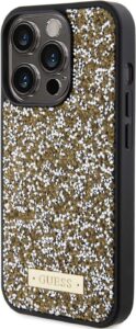 Guess Rhinestone Case with Metal Logo for iPhone 15 Pro Max - Yellow