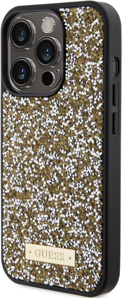 Guess Rhinestone Case with Metal Logo for iPhone 15 Pro Max - Yellow