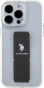 U.S. Polo Assn. Clear Case with Leather Gripstand for iPhone 15 Pro Max - Black