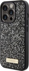 Guess Rhinestone Case with Metal Logo for iPhone 15 Pro Max - Black