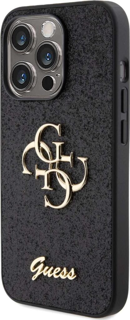 Guess Fixed Glitter Case with Big 4G Logo For iPhone 15 Pro Max - Black