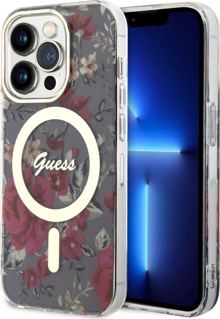 Guess Magsafe IML Case with Flower Pattern For iPhone 15 Pro Max - Kaki