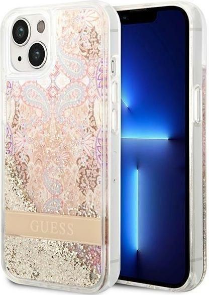 Guess Liquid Glitter Case with Flower Pattern for iPhone 14 Plus